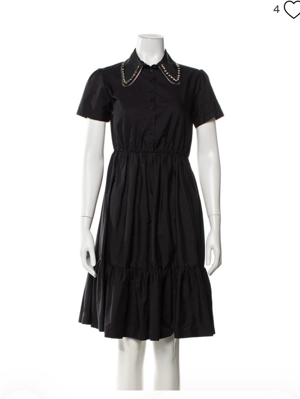 No. 21 Black Short-Sleeve Tiered Dress with Embellished Collar